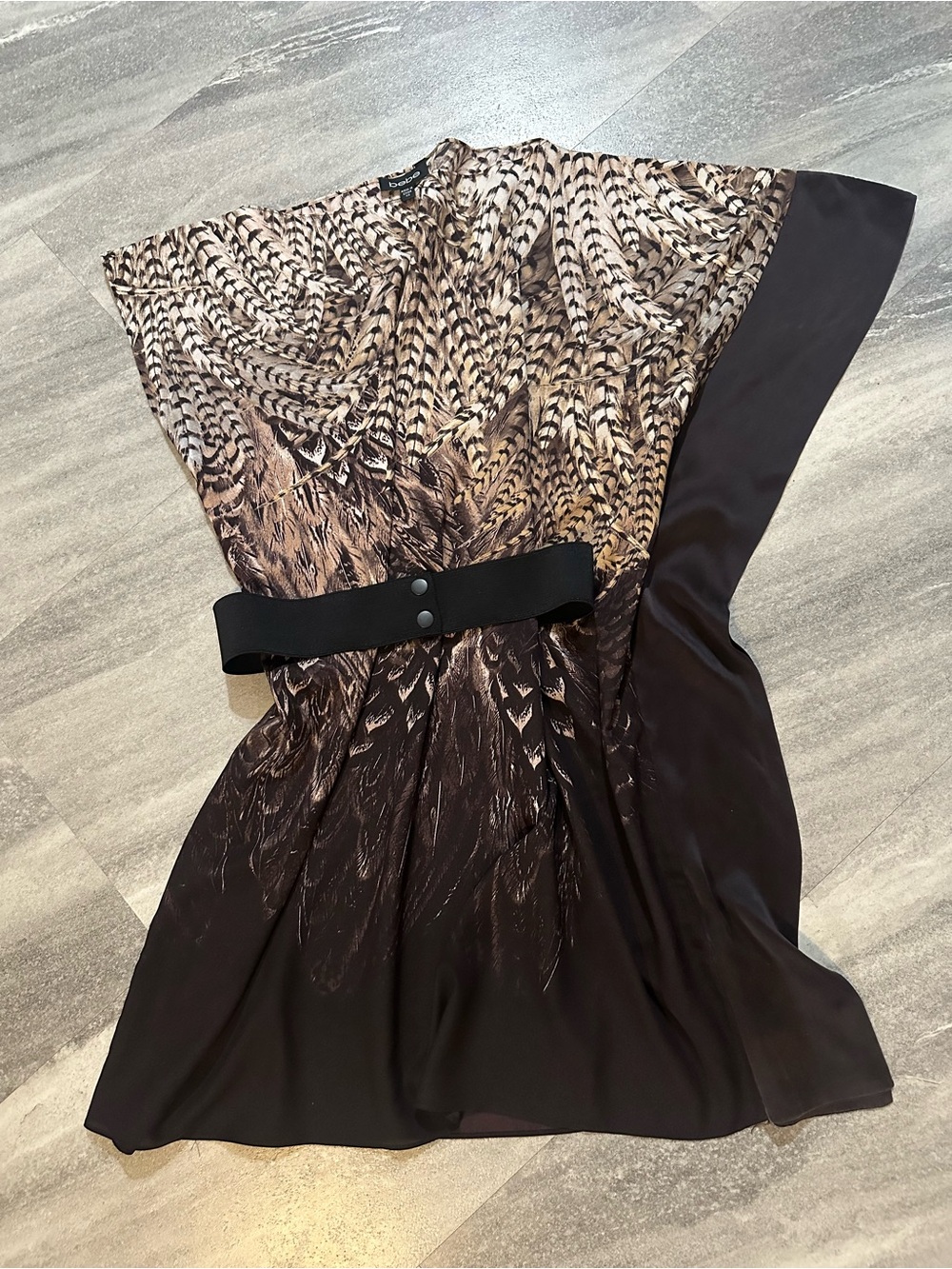 Y2K Bebe feather print silk mini dress